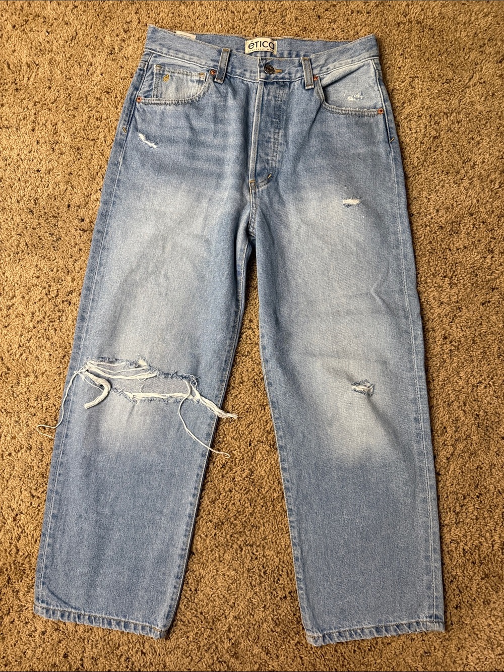 Etica Washed Blue Straight Leg Distressed Jeans
